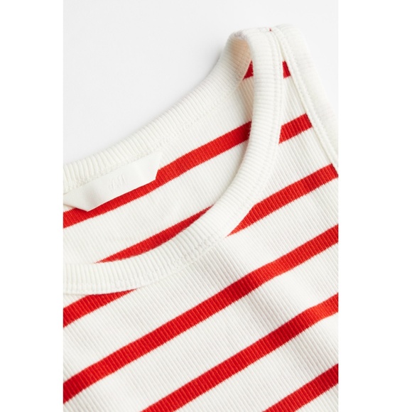 H&M Crop Tank Top Womens Size Small White Red Striped High Neck Fitted Stripes - Picture 2 of 7